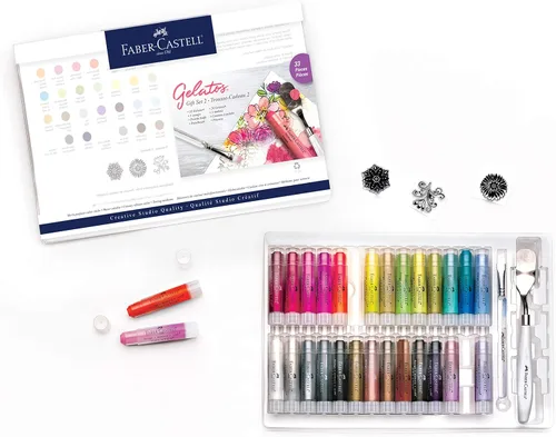 Miniatura 10 de Faber-Castell Set de regalo Gelatos: 28 crayones de gel de acuarela y suministros de arte para pintura, dibujo y diario, lápices de pigmentos