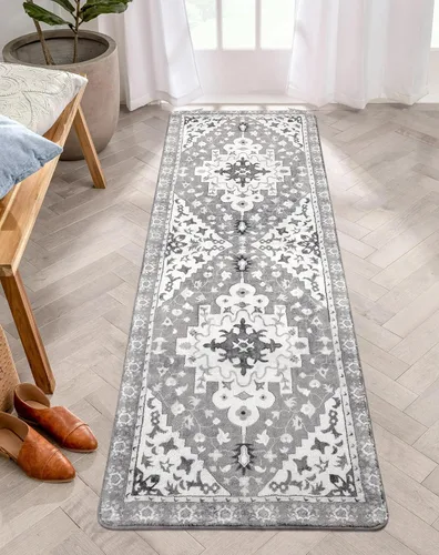 Miniatura 18 de Uphome Alfombra de baño vintage, azul, bohemio, antideslizante, oriental, suave, lavable a máquina, lindas alfombras de baño tribales florales
