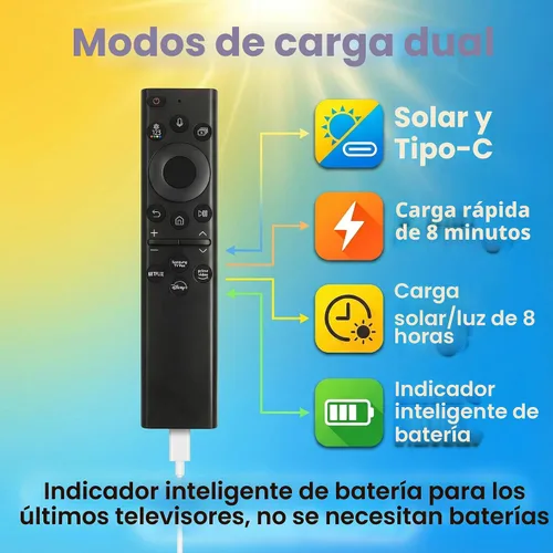 Miniatura 2 de para Samsung TV Remote BN59-01385A, compatible con Samsung Smart TV 2019-2025, control remoto de voz de carga solar, USB-C recargable