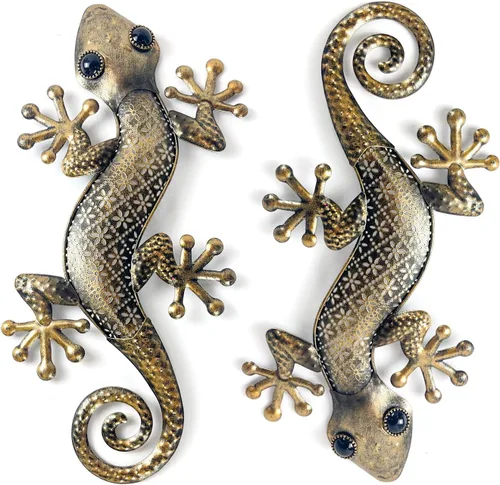 Miniatura 12 de LIFFY Arte Decorativo de Pared de Metal con Lagarto - Paquete de 2 Decoraciones de Pared de Metal de 15 Pulgadas, Escultura Colgante de Vidrio