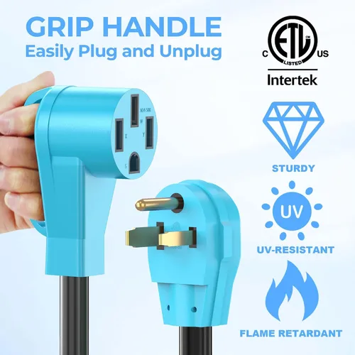 Miniatura 4 de CircleCord Cable adaptador de cargador NEMA 6-50P a 14-50R EV para carga EV de nivel 2, diseño doblado de 180 grados con mango de agarre, calibre 6