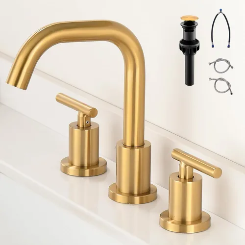 Miniatura 7 de Grifo de lavabo de baño generalizado de dos asas, grifo de tocador de 3 agujeros con drenaje emergente y líneas de suministro de grifo cUPC, grifo