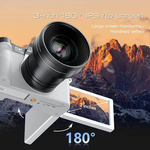 Miniatura 7 de Cámaras digitales de 5K y 64MP para fotografía y video, cámara de vlogging para YouTube, cámara compacta con tarjeta TF de 32 GB, WiFi y lente gran