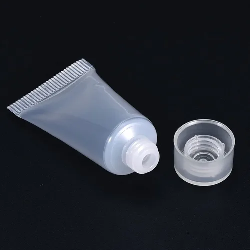 Miniatura 4 de PATIKIL Tubo de compresión de 0.17 fl oz, paquete de 50 tubos cosméticos vacíos de plástico con tapa abatible para viajes domésticos, transparente