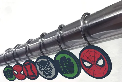 Miniatura 3 de Jay Franco Marvel Avengers Shields - Juego de baño de 14 piezas, incluye cortina de ducha, 12 ganchos y alfombra de baño antideslizante, tela