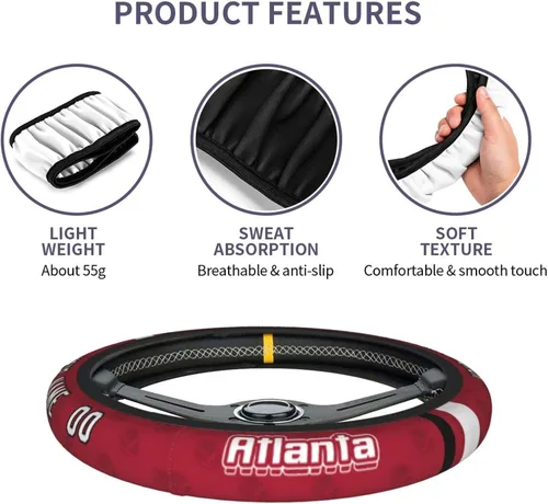 Miniatura 6 de Fundas para volante personalizadas de fútbol de Atlanta, con nombre y número, antideslizantes y absorbentes de sudor, accesorios antideslizantes