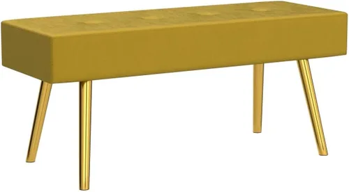 Miniatura 5 de Homedot Banco decorativo para sala de estar, banco otomano elegante de terciopelo para dormitorio, pie de cama con patas de metal negro, banco