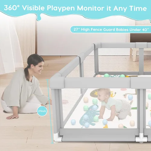 Miniatura 3 de Fshibila Corralito para bebés con alfombra, corralitos para bebés y niños pequeños, corralito de juego BabyFence para interiores y exteriores, patio