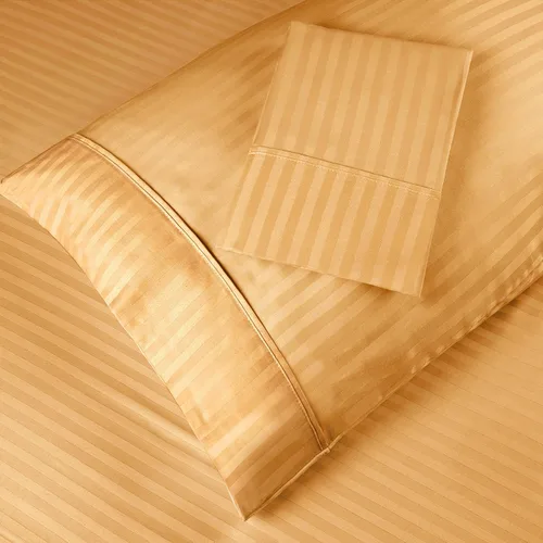 Miniatura 2 de Superior Par de fundas de almohada de algodón peinado suave, rayas de satén, estándar, color dorado