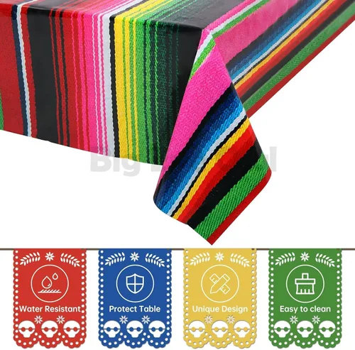 Miniatura 3 de Mantel de plástico para fiesta mexicana, 2 piezas, desechable, decoración de fiesta de cumpleaños, mantel de plástico para mesa con temática