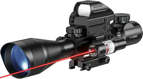 MidTen Riflescope Combo 4-12x50EG Óptica Doble Iluminada & IIIA/2MW Laser Sight & 4 Retícula holográfica Rojo/Verde Punto Mira y 0.787 in Montaje de