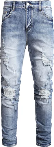 Skinny Slim Fashion - Jeans elásticos de motociclista de Hip Hop con agujeros rectos rasgados.