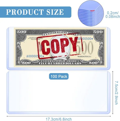 Miniatura 3 de Sepamoon 30 fundas para billetes de dólar, 6.9 x 2.95 pulgadas, fundas de plástico duro transparente para billetes, impermeables, soporte