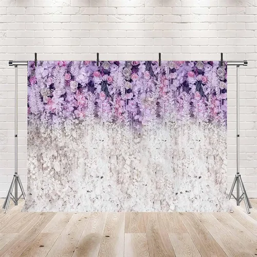 Miniatura 2 de MEHOFOND Fondo de estudio fotográfico floral lavanda y blanco para despedida de soltera, fondo de estudio fotográfico, morado claro, lila, telón