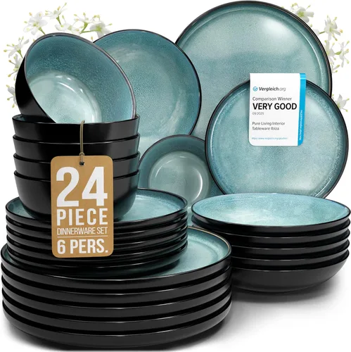Miniatura 41 de Juego de vajilla de gres para 4 personas 12 piezas – Juego de platos y cuencos negros mate – Apto para lavavajillas, microondas y resistente a
