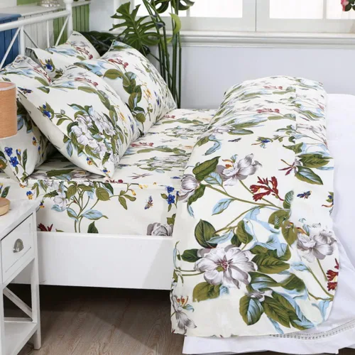 Miniatura 62 de FADFAY Juego de sábanas tamaño King, 100% algodón, elegante ropa de cama de granja con hojas verdes menta y flores blancas, sábana suave