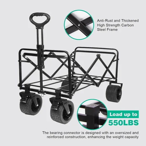 Miniatura 2 de MMQ Carro plegable de alta resistencia con capacidad de peso de 550 libras, carro plegable con ruedas grandes, construcción robusta