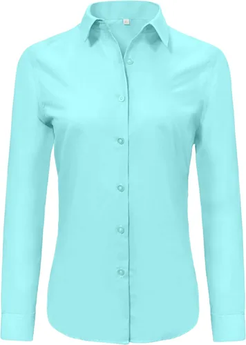 Miniatura 32 de Ruisin - Camisas supersuaves sin arrugas y con botones para mujer, unicolor, manga larga, diseño a rayas, estilo formal, blusa de vestir