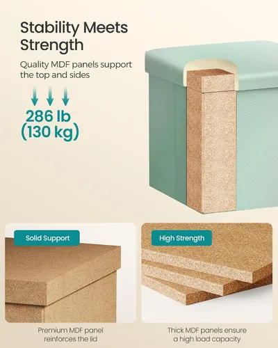 Miniatura 4 de SONGMICS Folding Storage Ottoman Bench, Linen Fabric, Storage Chest, Foot Rest Stool, Holds up to 286.6 lb, 11.8 x 11.8 x 11.8 in, Bedroom Bench