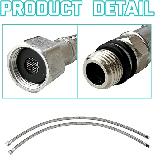 Miniatura 5 de Conector de grifo de cocina de baño de 24 pulgadas de longitud, línea de suministro de agua, acero trenzado duradero, líneas de agua fría