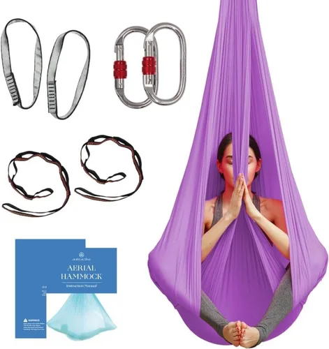 Miniatura 7 de Aerial Silk Yoga Hammock & Swing for Home, Inversion Exercises, Starter Kit for All Levels - Durable with Extension Straps, Carabiners, and Pose