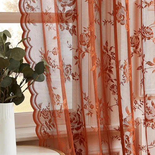 Miniatura 49 de SEEKRIGHT - 2 paneles de cortinas traslúcidas de encaje negro, cortinas góticas florales, cortinas victorianas con bolsillo para cortinero