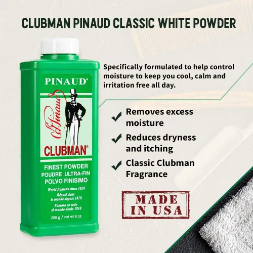 Miniatura 4 de Clubman Pinaud Finest Powder, polvo blanco clásico para hombres, protección contra el sudor y el olor corporal, 9 onzas x 1 paquete