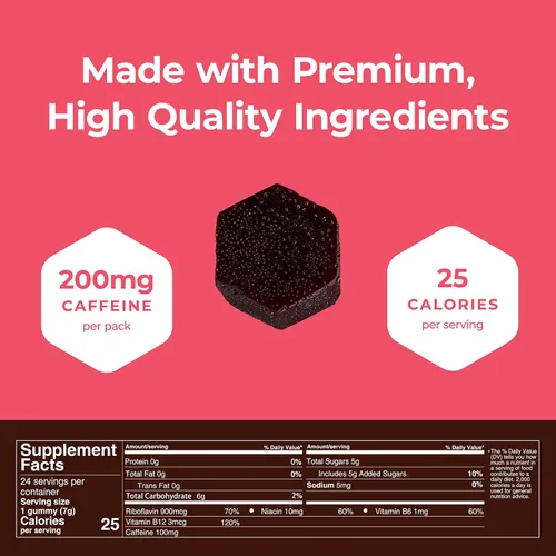 Miniatura 6 de SGC La concentración más alta de 100 mg de cafeína por gomita, 2 gomitas por paquete, paquete de 12 chupitos de Mocca de chocolate de frambuesa a