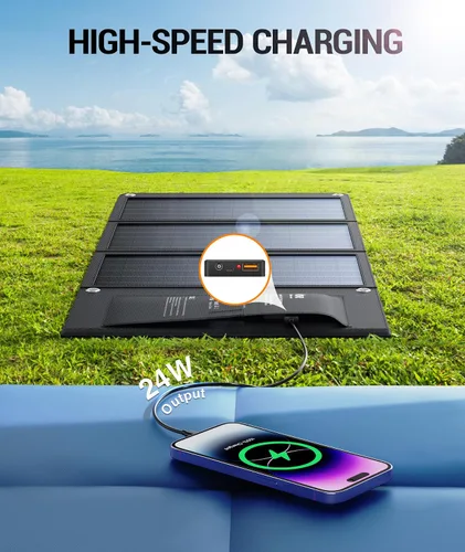 Miniatura 5 de BLAVOR Cargador solar de 30 W USB-A QC3.0 24 W USB-C DC 30 W Salidas, panel solar plegable para camping, IPX4 impermeable, cargador de batería solar