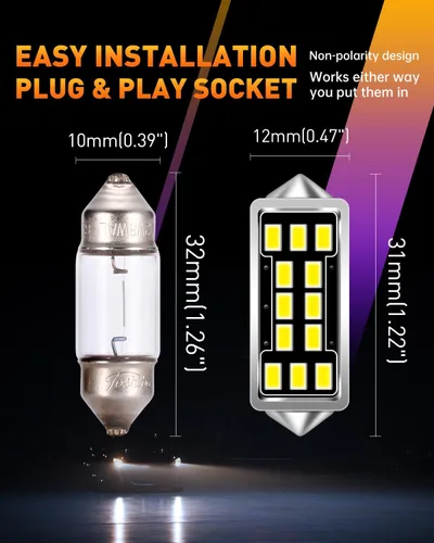 Miniatura 3 de DE3175 DE3021 - Bombillas LED de cúpula de 640 lúmenes, extremadamente brillantes, 3020 12-EX, chipsets de 1.25 pulgadas, 1.220 in, DE3022 3175