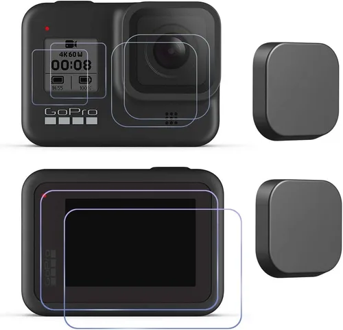 Hero 8 - Protector de pantalla para cámara de acción GoPro Hero 8, color negro, protector de pantalla de lente + cubierta de silicona para lente [2
