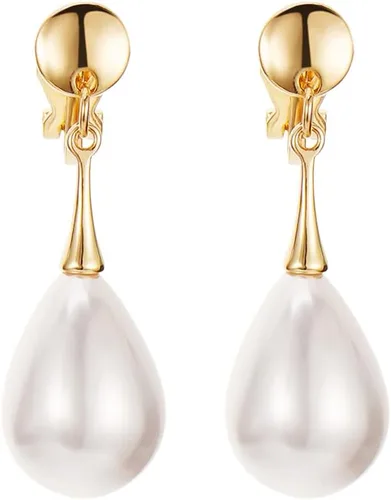 Miniatura 9 de Pendientes de Clip de Perla para Mujer, Pendientes de Clip Colgante para Mujer, Pendientes de Perla Blanca Imitación Chapados en Oro, Pendientes