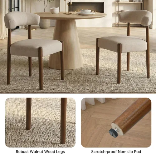 Miniatura 5 de VKNOW Juego de 2 sillas de comedor de madera, modernas sillas de comedor tapizadas con patas de madera de nogal y respaldo curvo, sillas de cocina
