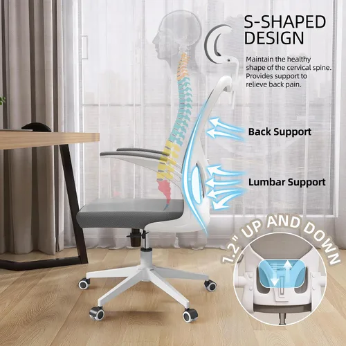 Miniatura 5 de Silla de oficina Monhey, silla ergonómica de oficina, silla para computadora con reposacabezas ajustable, soporte lumbar, apoyabrazos 2D, base