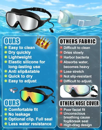 Miniatura 6 de Gafas de natación WIN.MAX, paquete de 2, antivaho, anti UV, con vista clara para hombres, mujeres, niños y niñas, gafas de natación para adultos