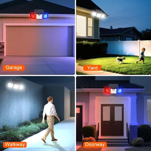 Miniatura 8 de Aolyty Luces solares con sensor de movimiento, luces estroboscópicas solares impermeables IP65, luces de pared estroboscópicas - Blanco