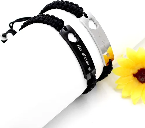 Miniatura 3 de 1 par de pulseras trenzadas Hademade para parejas, pulseras para hombres y mujeres grabadas con "I Love You 3000, God Gave Me You, His Crazy Her