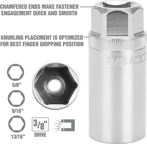 Miniatura 4 de OEMTOOLS 22891 Juego de llaves de vaso magnéticas para bujías de 3/8 de pulgada, contiene llaves de vaso profundas de 6 puntos de 5/8" (16 mm)