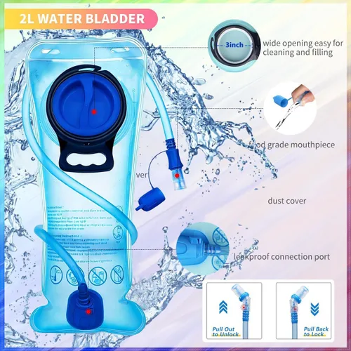Miniatura 6 de Mochila de hidratación, mochila de agua con cámara de 2L, mochila de hidratación para raves, esencial para festivales, senderismo, ciclismo