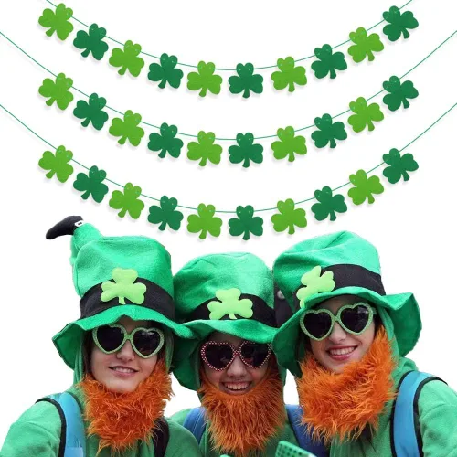 Miniatura 6 de JOZON Paquete de 3 carteles de fieltro con trébol para el día de San Patricio, decoración de trébol de la suerte, decoración de fiesta con cuerdas
