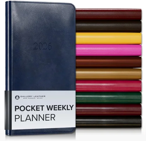 Miniatura 90 de Gallery Leather Agenda semanal y mensual grande 2025-2026, agenda y cuaderno con elegantes bordes de página dorados dorados, 12 meses, cactus Cactus
