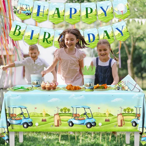 Miniatura 4 de Decoraciones de cumpleaños de golf, suministros de fiesta deportiva de golf, incluye servilletas desechables y platos llanos de golf, decoraciones