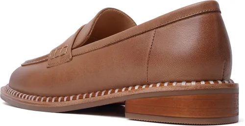 Miniatura 7 de FOGEENA Mocasines de cuero mate para mujer, estilo casual, sin cordones, punta redonda, tacón bajo grueso, zapatos de vestir de 1 pulgada