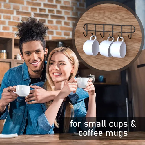Miniatura 3 de Estante para tazas y tazas de café de granja para montar en la puerta o en la pared - Estante rústico para utensilios de cocina con ganchos