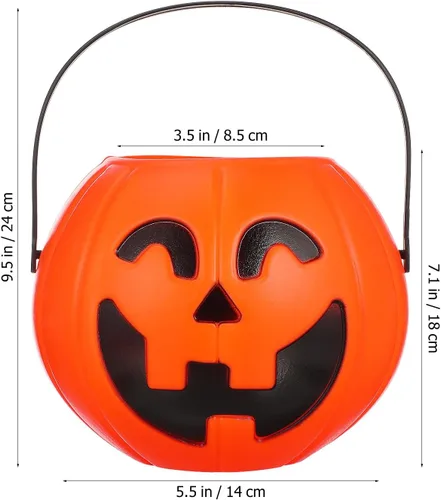 Miniatura 5 de Cubo de calabaza de Halloween portátil para dulces con asa, decoración creativa de calabaza para el hogar y fiesta, 6.3 pulgadas