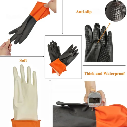 Miniatura 4 de TonLing Delantal de Goma Impermeable con Guantes de Goma Gruesos para Hombres y Mujeres, Delantales Químicos de Servicio Pesado con Almohadilla