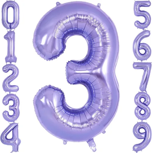 Globo morado del número 3 de 40 pulgadas, globos grandes de aluminio con número de helio, globos gigantes de Mylar número 3 para cumpleaños de 3