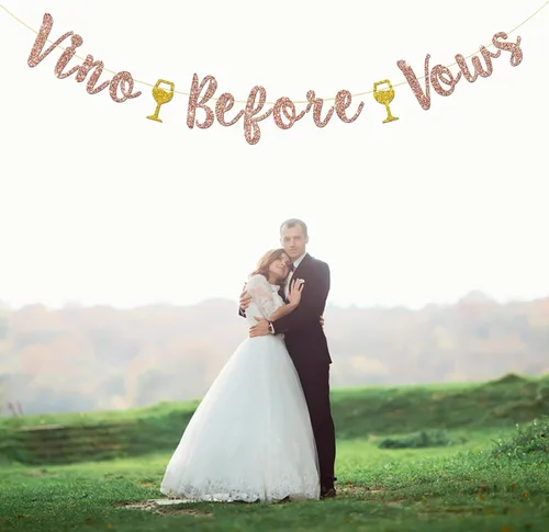 Miniatura 4 de Cartel de vino antes de los votos, despedida de soltera, compromiso, novia a ser, decoraciones de fiesta de boda (purpurina dorada rosa)