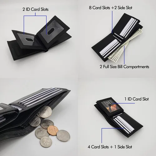 Miniatura 2 de AG Wallets - Cartera de cuero plegable con doble solapa central para hombre, con 3 ventanas de identificación, capacidad para 12 tarjetas