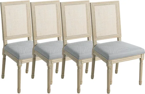 Miniatura 20 de Kmax Sillas de comedor estilo granja, patas de madera marrón, elegantes sillas de cocina copetudas, sillas de dormitorio francesas desgastadas